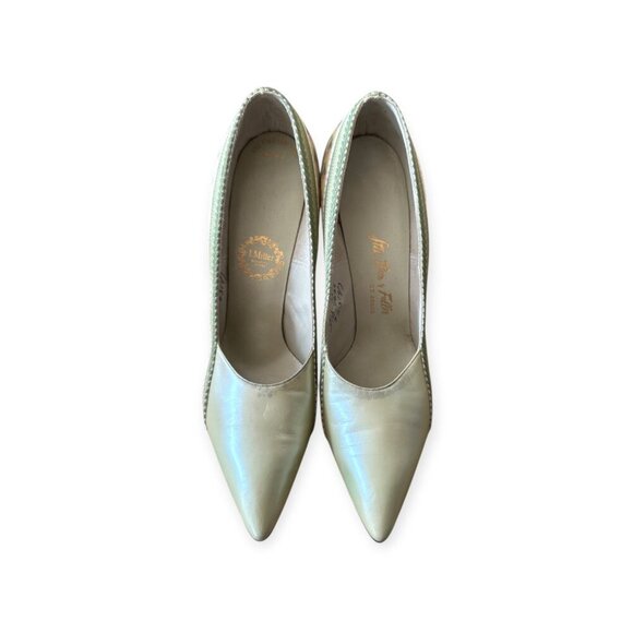 Vintage I. Miller Pumps 7.5B –Green Pearlized Leather & Floral Tapestry, 1950s - Picture 6 of 15